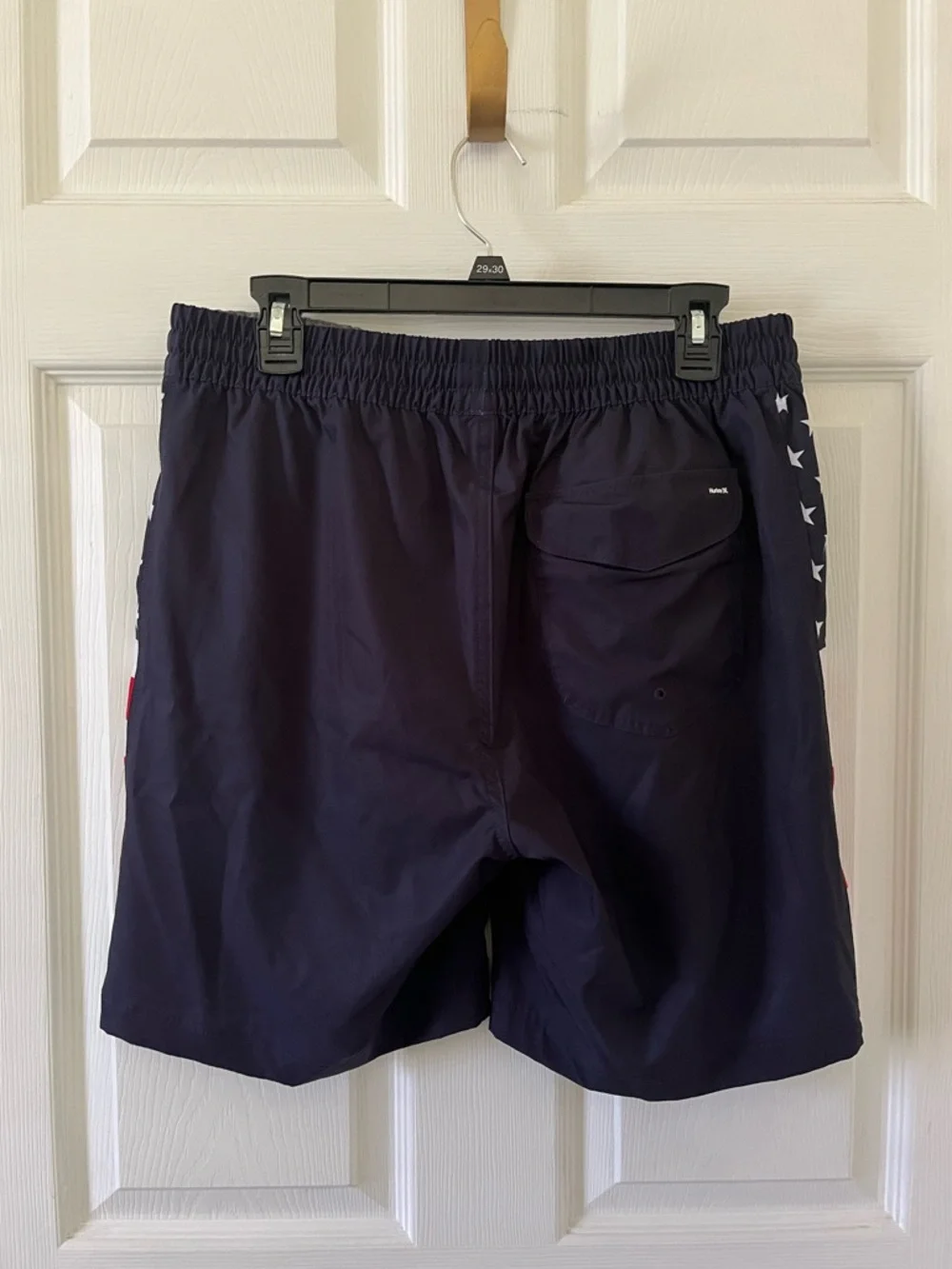 Hurley Navy Swim Trunks with Red & White Star-Spangled Side Panels - Picture 2 of 5